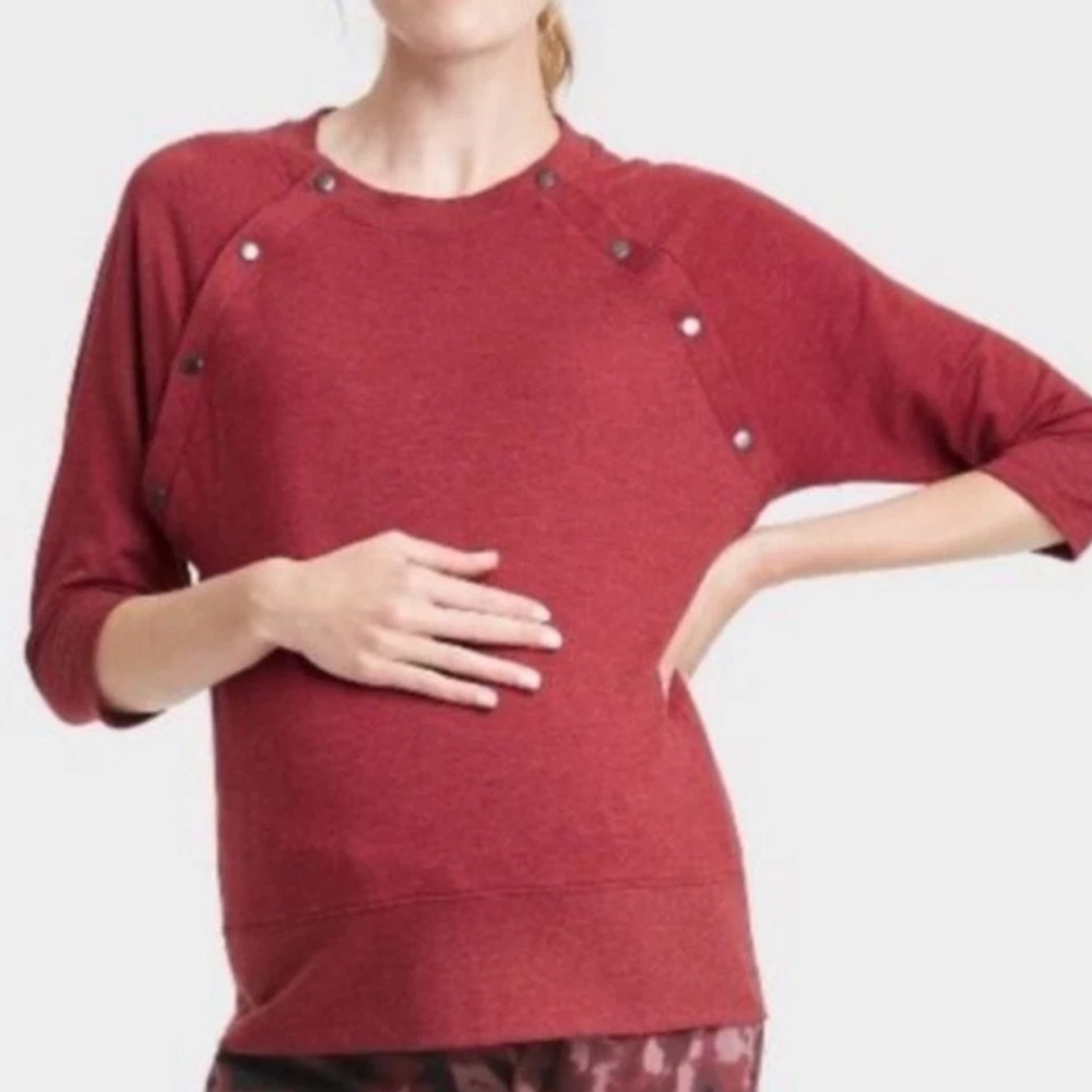 Isabel Maternity by Ingrid  Boat Neck Snap Shoulder Maternity Sweatshirt  Red M